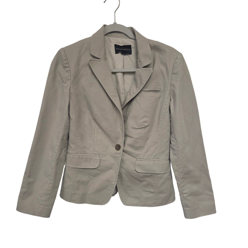 Banana Republic Womens Khaki Tan Cotton Blend Single Button Blazer Jacket Size 4